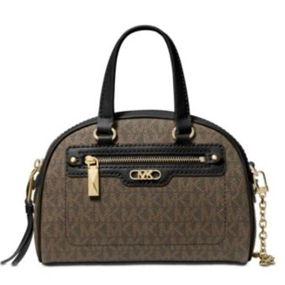 Michael Kors Black/Brown Williamsburg Logo Extra Small Bowling Crossbody/Purse - Picture 1 of 16